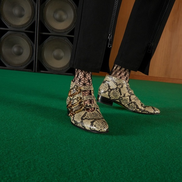 NIB GUCCI Embossed Buckled Ankle Boots - Picture 6 of 7